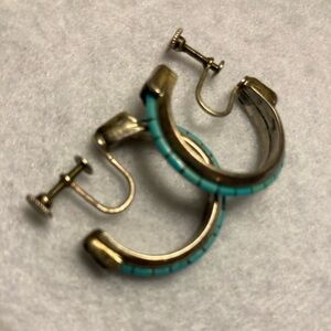 Sterling, silver and turquoise hoop, screwback earrings